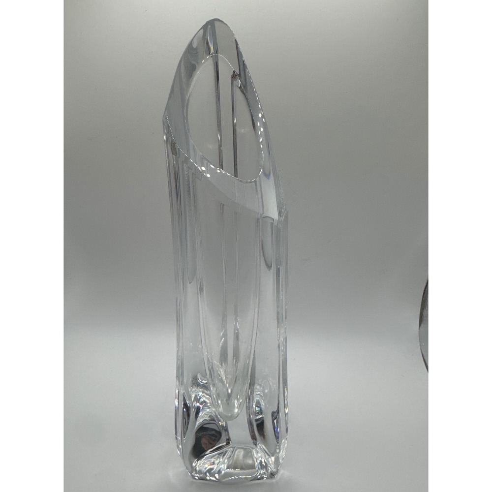 Baccarat France Crystal Asymmetrical Slanted Bud Vase Modernist Clear 8.75"